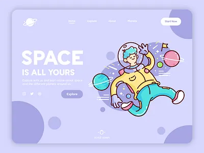 Space Exploration Website astronaut colorul cosmos design explore future galaxy home page illustration land page nasa planets space stars travel ui ux vector web design website design