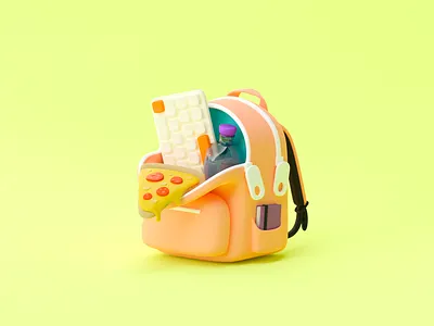 The Mess 3d backpack bag blender bottle branding color crypto design freetime icon illustration keyboard messy nft pizza product water wear