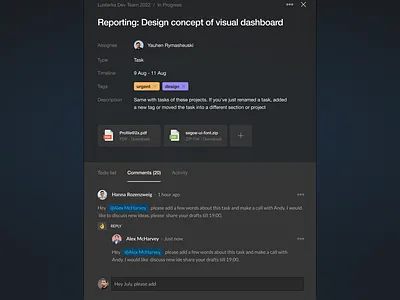 Task Details - Dark UI clean dark dark ui dashboard design project management task details ui ux web