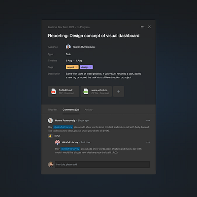 Task Details - Dark UI clean dark dark ui dashboard design project management task details ui ux web