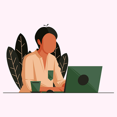 Work with Coffee Flat Illustration app branding business businesswoman design employee graphic design illustration landing page logo office startup typography ui ux vector woman women work worker