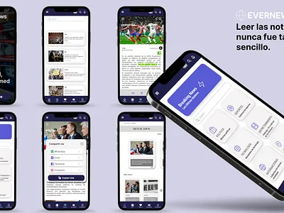 EverNews- Noticias a tu alcance- Diseño de app app appaccesible appdenoticias dailyuichallenge design diseño diseñouxui experienciadeusuario figma newsapp ui ux