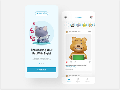 InstaPet - Pet Social Media 🐱‍💻 3d 3d app 3d design app graphic design instagram minimal pet pet app pet care social media ui ux