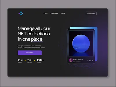 NFT Landing Page crypto eth hero section nft wallet web3