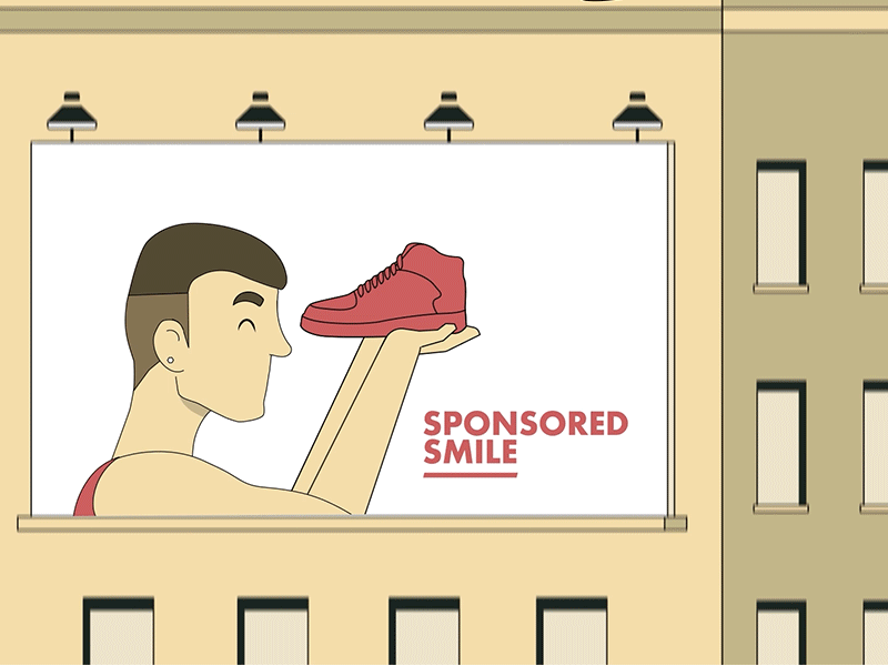 Sponsored smile 2d adobe aftereffects animation bilderish characters cinema4d commercial design fashion illustration man model motion motiongraphics oldstyle photoshop shoes vector wink