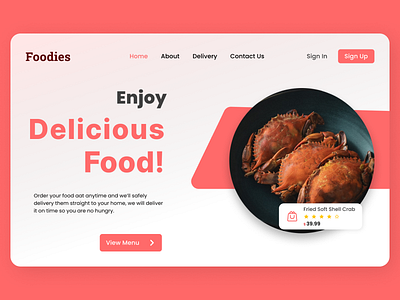 Foodies - Food Landing Page Design branding design design website food food ui food website graphic design interface landing page product design restaurant ui ui design uiux user experience user interface ux ux design web design web page