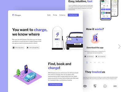 Chargoo | Landing Page for Mobile App app car clean design desktop electric electric vehicle figma illustration innovation isometric landing page light logo mobile poland simple technology web web design