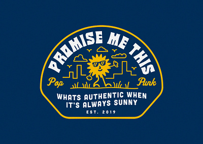 PROMISE ME THIS SUN MASCOT LOCKUP ☀️😎 badge band bands branding california diy emo graphics identity illustration logo logo design punk rock rock sun sunflower sunshine typography us vintage