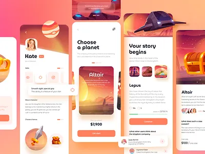 Mobile application for the game in another universe animation app clean ui design game interface minimal mobile mobile game orange ui user interaction ux web