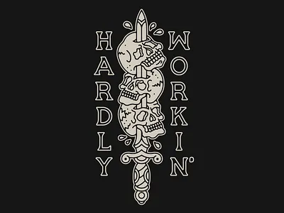Hardly Workin' flat illustration logo minimal skull sword tattoo traditional tattoo vector