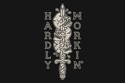 Hardly Workin' flat illustration logo minimal skull sword tattoo traditional tattoo vector