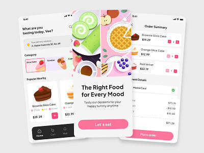 Candy Bites- Food and Dessert Mobile App colorful design dessert figma food design illustration insipiration design inspiration mobile app mobile design pink sweet ui ui design ux ux design