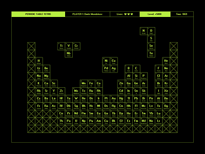 Periodic Table Tetris dark theme design digital art funny game graphic design humor illustration illustrator periodic table retro science technology ui vector