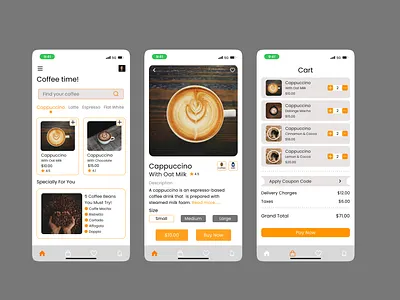 Coffee Shop Mobile App - Light Mode 3d animation app branding design graphic design illustration logo mobile mobileapp motion graphics typography ui ux vector