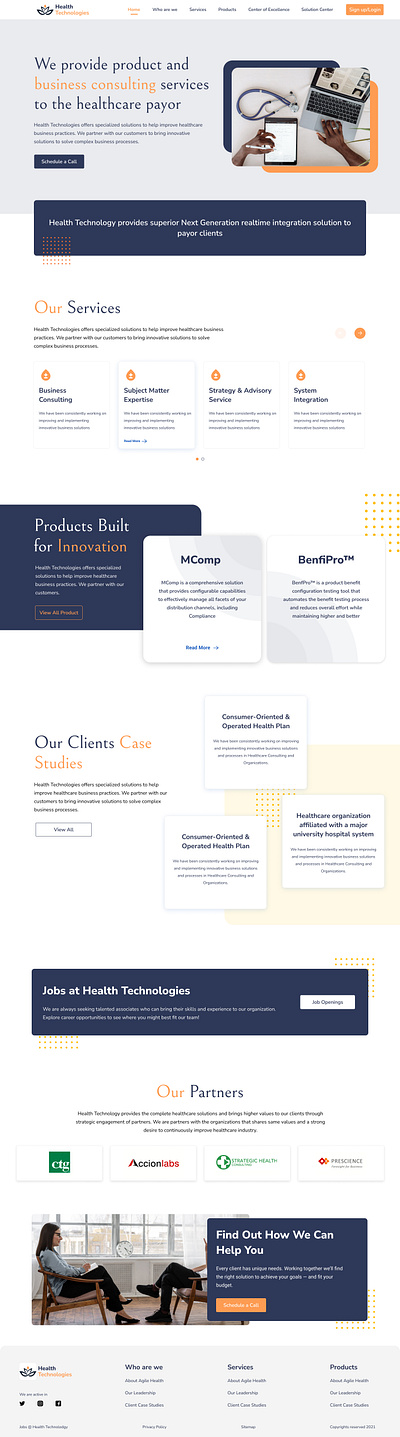 Healthcare company web design. banner button case study header health health care landing page ui ux web design website