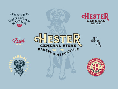 Hester General Store Branding badge bakery brand branding design dog graphic design greenville hand drawn handmade illustration logo mercantile pup rebrand south carolina stamp store typography vintage