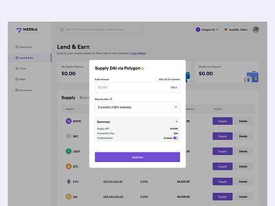 Lending Modal blockchain crypto design earn lend web3