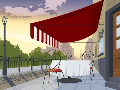 Paris Cafe Illustration 2 minutes art artwork brady designs things brady leavell cafe eiffel tower europe france graphic design illustration landscape learning morning paris picture sunrise visual art