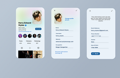 social media profile page animation app design figma graphic design internship ui ux