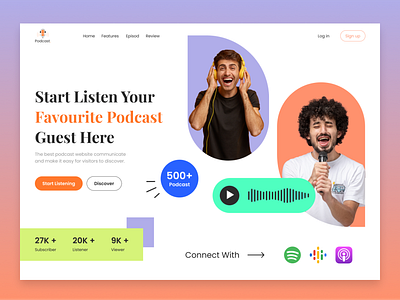 Podcast Website Design audio b2b converation hero section homepage interview listening live streaming podcast podcast website podcaster podcasting landing page design saas website spoity saas stories