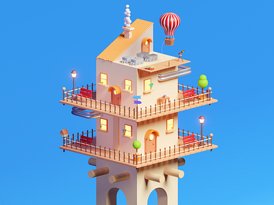 3D illustration 3d 3d art 3d design 3d home 3d house 3d modeling blender cute 3d game illustration house illustration island isometric lowpoly nft piqo design redshift render rendering scene