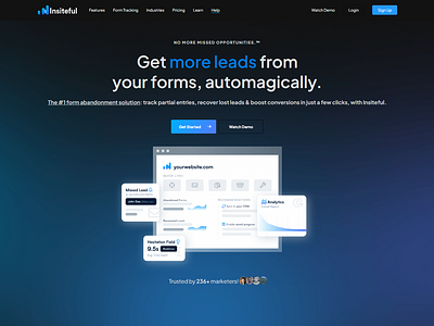 Insiteful Landing Page - Form Abandonment Tracking analytics blue conversion rate optimization form form design gradient hero landing page lead capture lead form lead gen marketing mesh gradient saas sign up software web design web form webpage website