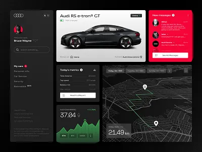 Batman's Audi RS e-tron® GT / Dashboard UI audi batman crypto dark dashboard digitalbutlers e tron eth graphic design inspiration map messages rs ui