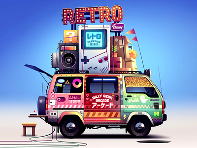 🕹 Retro Gaming Van 🕹 arcade aventure concours design futur gameboy gaming gear illustration neon nintendo nostalgic photoshop pixel retro retrogaming sonic trystram van vanlife
