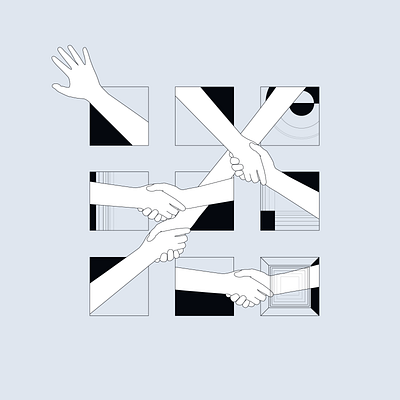 Smart Contracts - Blockchain Visual abstract adobe illustrator agreement black and white blockchain cooperation crypto illustration landing page line art smart contracts ui vector web visual website artwork