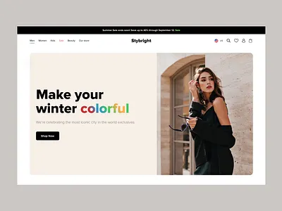 Stybright: Trendy Landing Page b2c branding clothig brand ecommerce ecommerceshop fashionbrand landing page layout marketplace minimal onlinestore shop shopify shopping store typography ui uiux web design