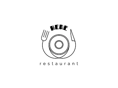 Here restaraunt logo branding fork geolocation here identity knife logo logotype plate point restaraunt vector