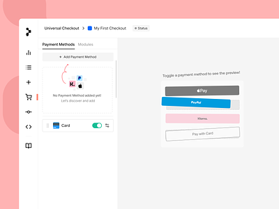 Empty state discovery for Primer checkout dash dashboard empty empty state finance fintech module payment primer status toggle universal checkout