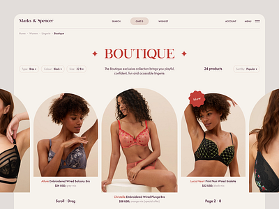 Marks & Spencer - e-commerce beauty bra catalog concept design desktop e commerce fashion figma graphic design lingerie online shop shopify store typography ui underwear ux visual webdesign