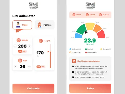 BMI Calculator App bmi calculator dashboard fitness graph ui