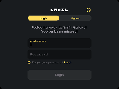 8-bit 8bit android app darkmode ios iphone login logo pixel signup snes typography ui yellow