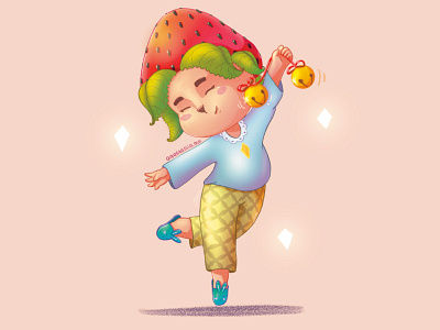 Strawberry with bells 2d book illustration character character design characterdesign children book illustration children illustration digital drawing digital illustration illustration illustration art strawberry art strawberry character strawberry illustration