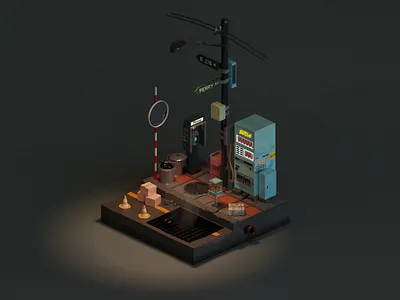 Tiny street with high mast lighting 3danimation 3dillustration animation blender blender3d blender3dart cycles design graphic design lamp logo lowpoly lowpolyart street ui