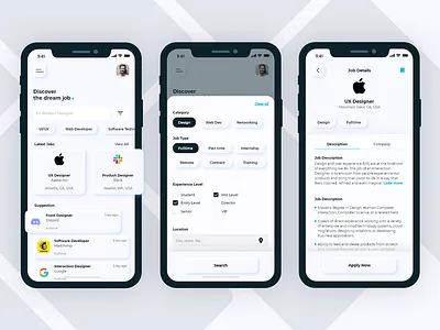Job Finder App UI Design app design branding figma app free ui graphic design mobile app uiux