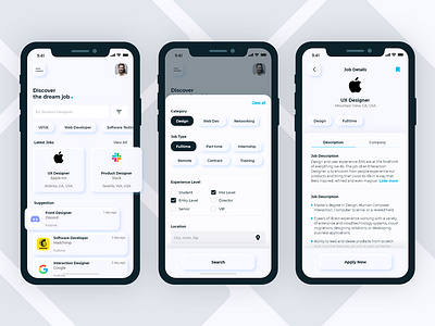 Job Finder App UI Design app design branding figma app free ui graphic design mobile app uiux