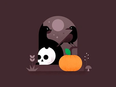 Halloween autumn cat character character design crow fall grave gravestone halloween headstone illustration mushroom october pumpkin raven scary skull spooky vector