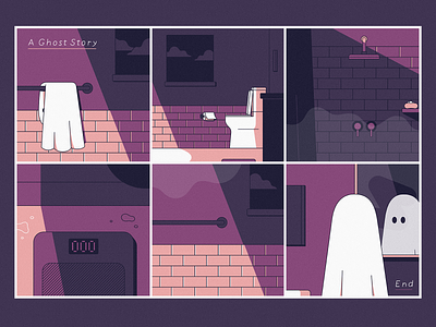 A Ghost Story adobe bathroom comic comic strip flat design ghost graphic halloween illustration muti noise purple spooky vector