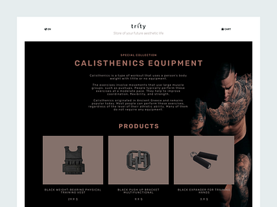 trity – Aesthetics Store UI/UX Web Design aesthetic brand branding calisthenics commerce design ecommerce figma fitness logo shop shopping site store ui uiux ux web design website workout
