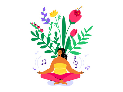 Keep calm flat illustration character design flat design illustration meditation mindfulness music relaxation style vector woman