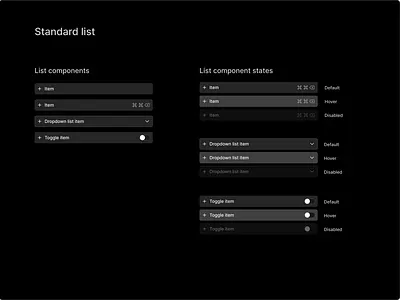 Lists - Riff app components dark theme design lists product design ui ui states ux