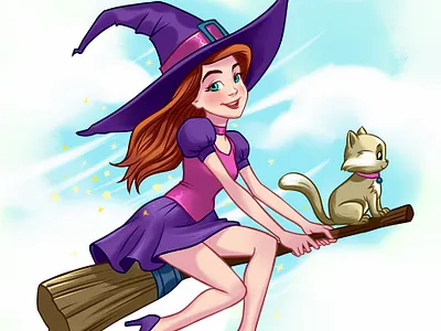 Cartoon Illustration cartoon cat children book illustration witch