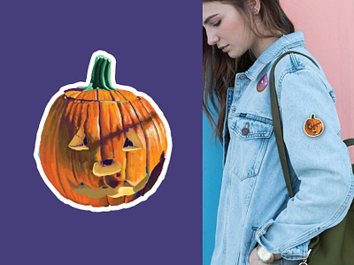 Spooky Carved Pumpkin Pin design design challenge digital illustration halloween illustration pin procreate pumpkin vector