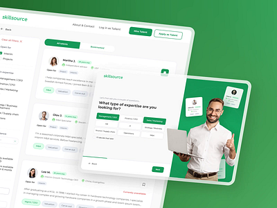 Scandinavian hiring platform. Candidates search improvement animation cards catalog design filters freelance freelancer hiring platform interface marketplace questionnaire responsive talent ui upwork ux webdesign website work online