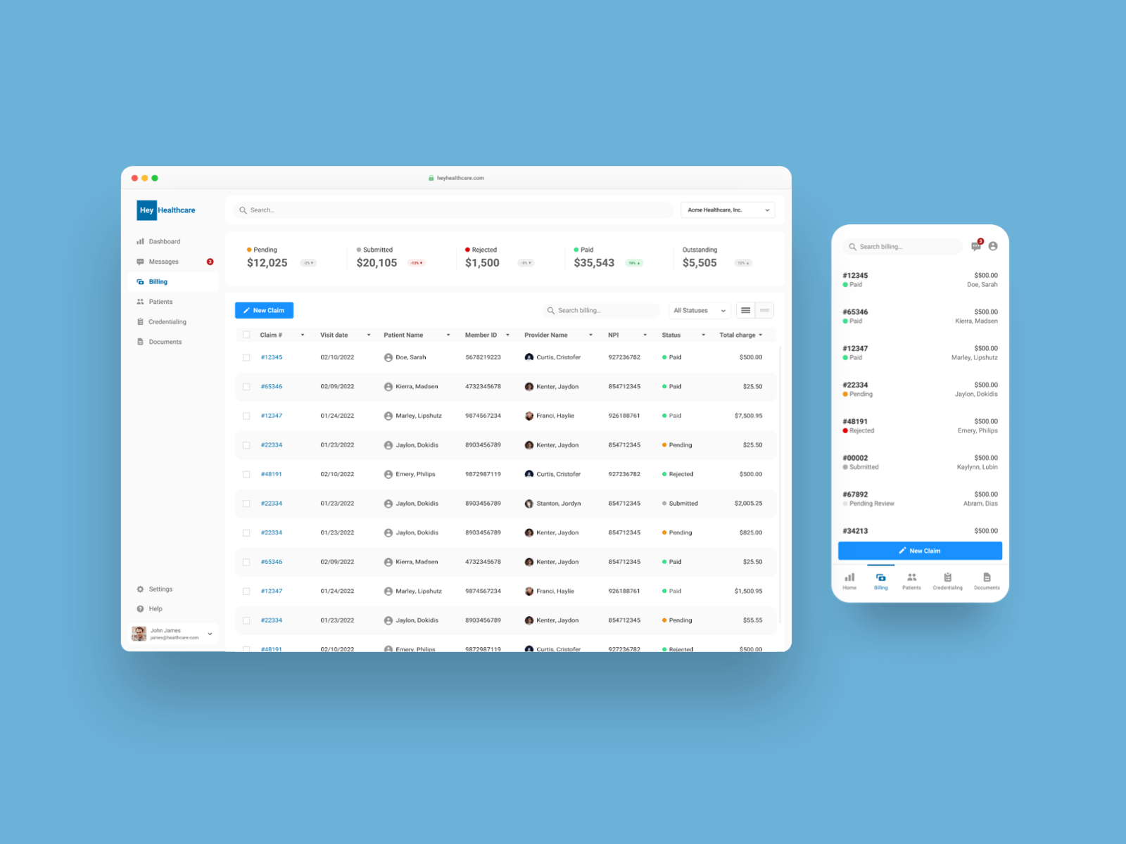 Health-tech table display density app table web