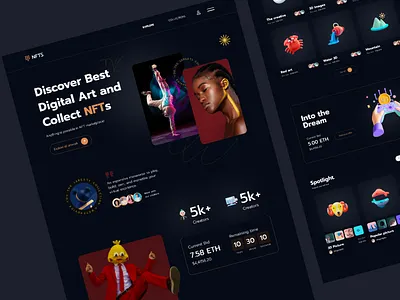 NFT Marketplace Landing Page 3d dark landing page marketplace nft nft marketplace ui uiux ux web webdesign website