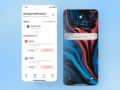 EPNS Push Notification crypto design epns mobile app design mobile ui notification push notification ui user interface design web3